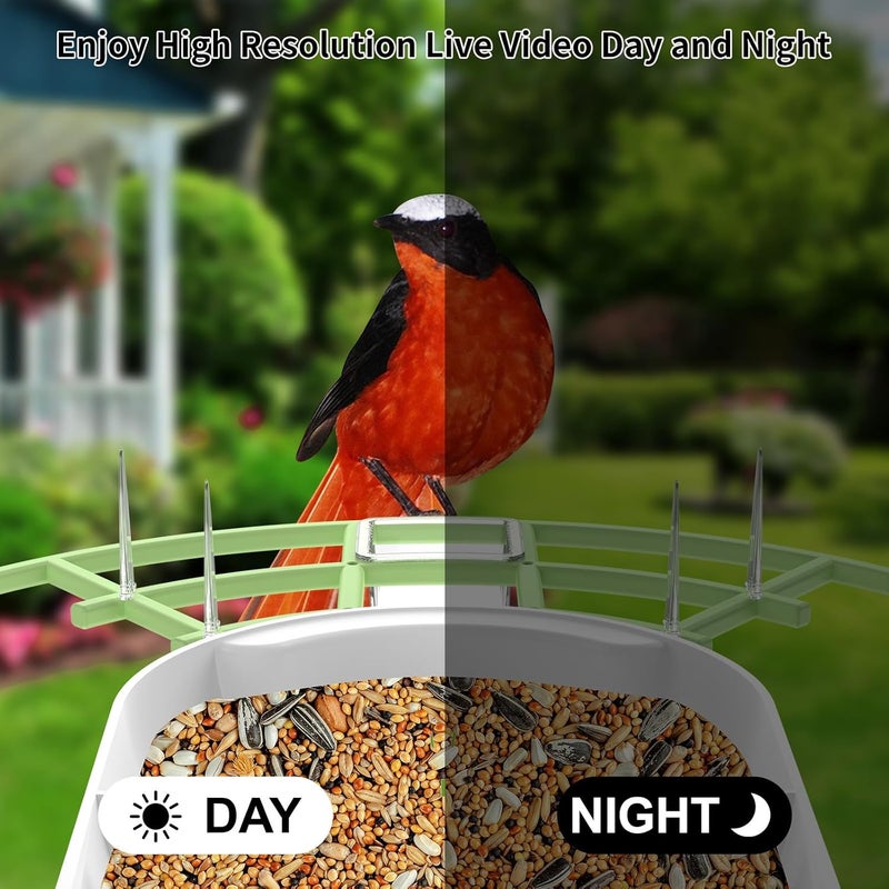 Fazoxo Bird Feeder with Camera,Smart AI Birds Breed Recognition,Birds Motion Detection with Real-Time Notice,Auto Capture Bird Watching WiFi Camera,Solar-Powered Outdoor Charging Bird House,Ideal Gifts,Green - Image 5